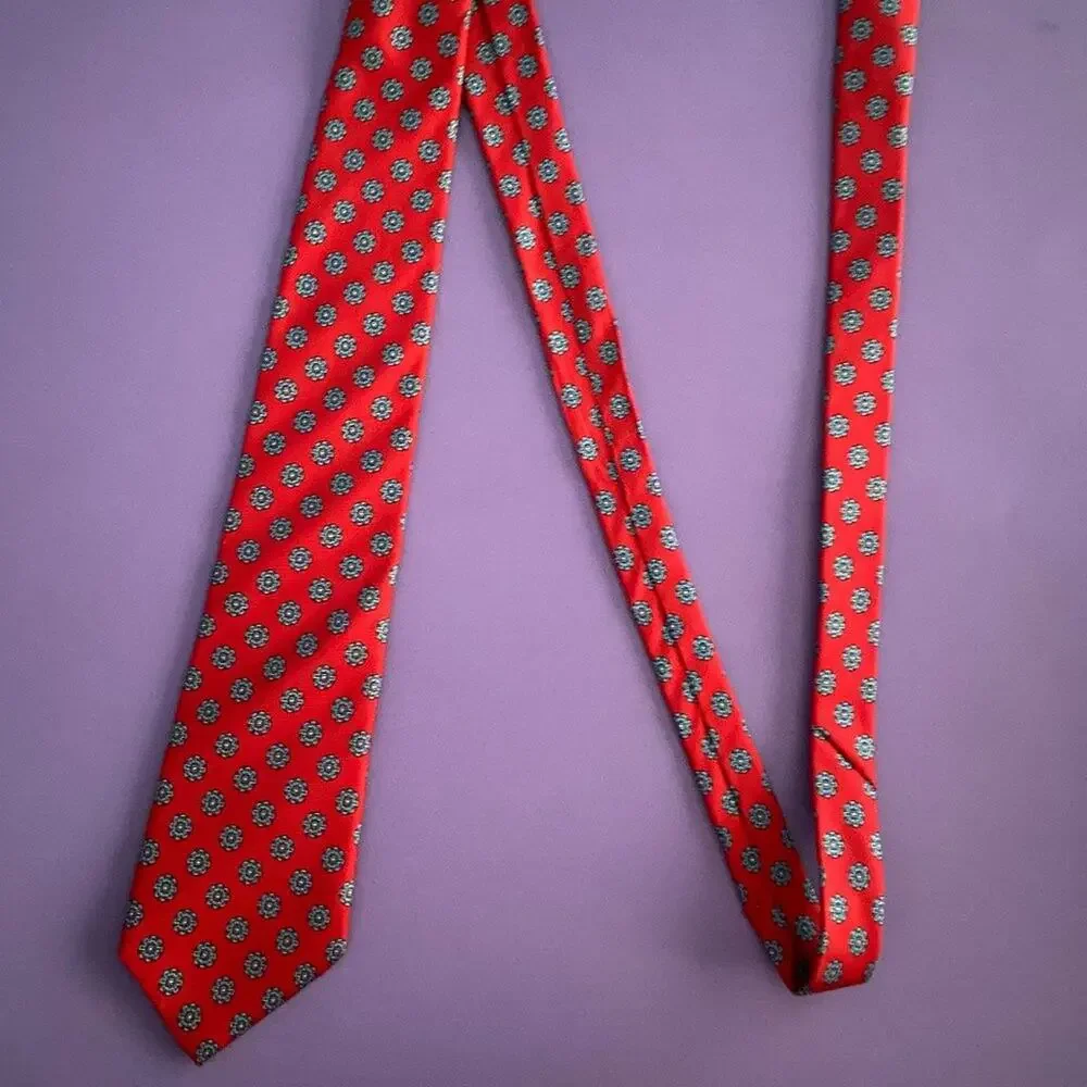 TATTERSALL Men's 100% Italian Silk Neck Tie Made in USA Red Gray